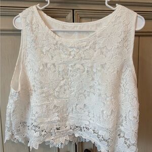 White Floral Lace Sleeveless Crop Top